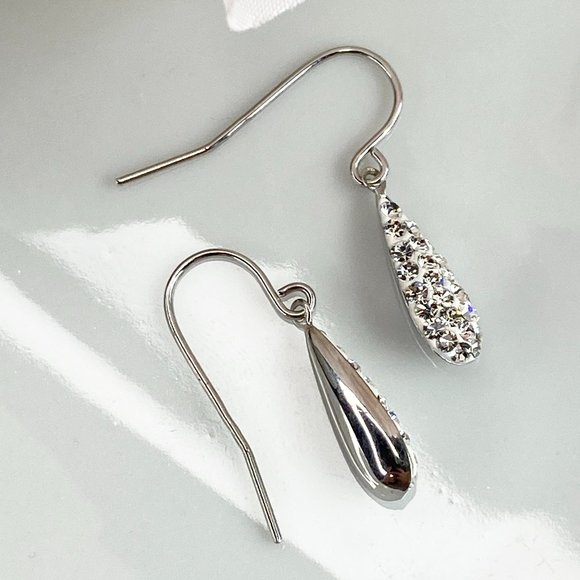 Sterling Silver White Crystal Droplet Earrings - Picture 6 of 8